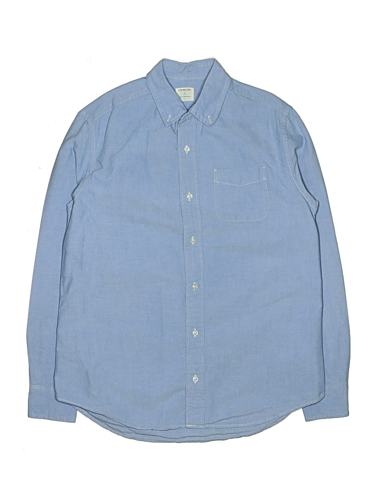 Pre-owned Crewcuts Kids' Long Sleeve Button Down Shirt In Blue