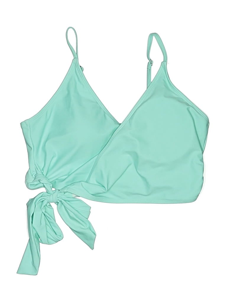 Pre-owned Shein Swimsuit Top Green Solid Pattern Swimwear