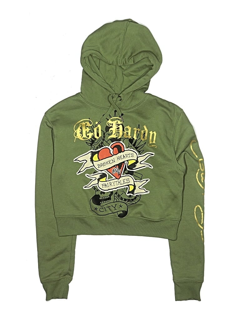 Pre-owned Ed Hardy Kids' Pullover Hoodie In Green