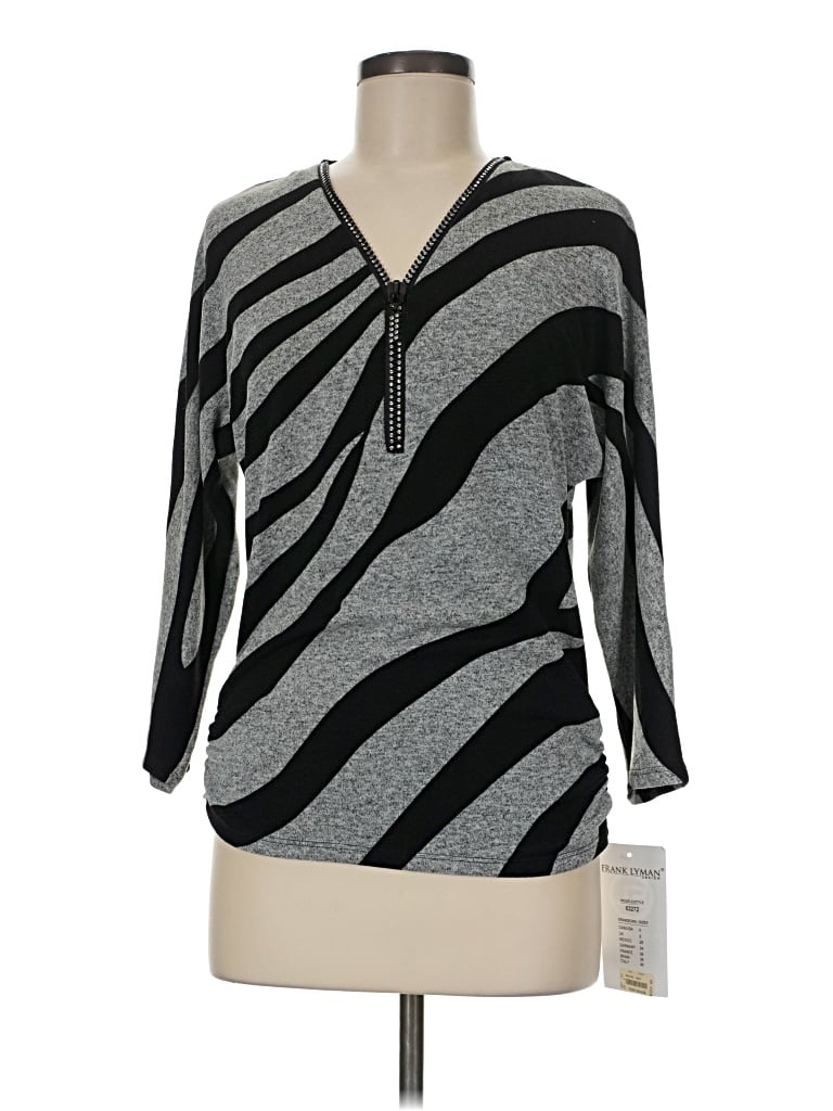 Pre-owned Frank Lyman Design 3/4 Sleeve Top Gray V-neck Tops