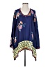 Johnny Was 100% Silk Blue Long Sleeve Silk Top Size S - photo 1