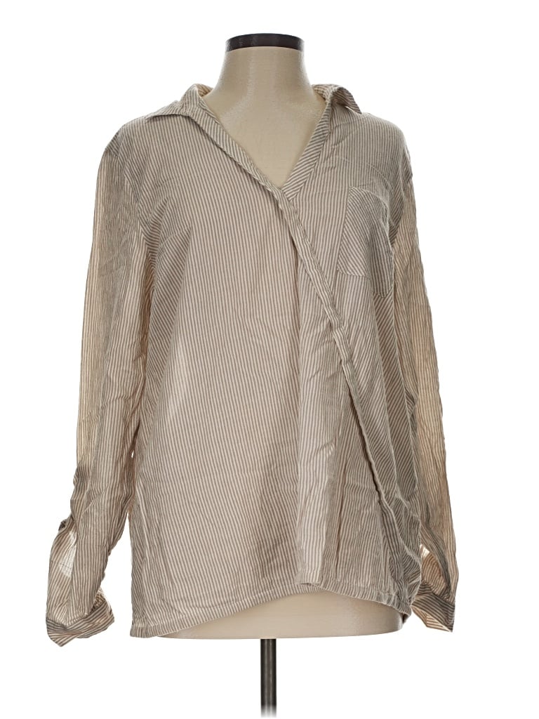 Pre-owned Jjill Long Sleeve Blouse In Tan