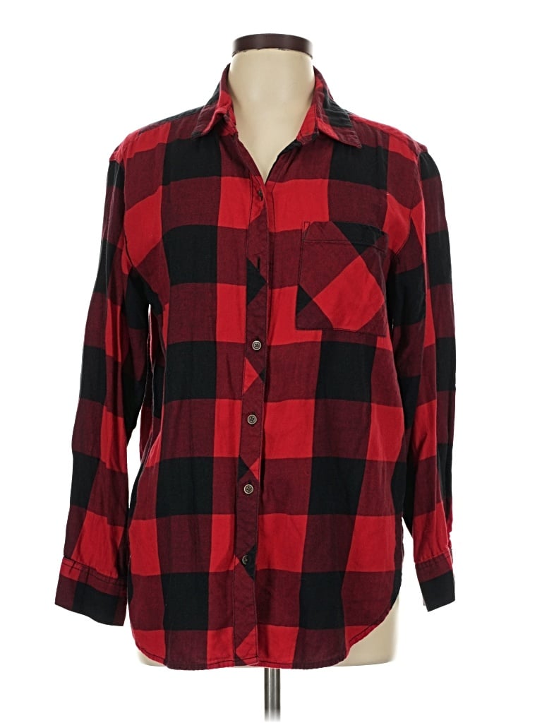 Pre-owned Faded Glory Long Sleeve Button Down Shirt In Red