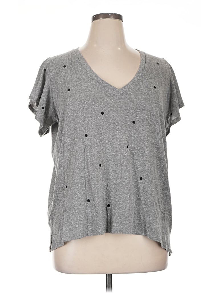 Pre-owned T.la Short Sleeve Top Gray Stars Pattern V-neck Tops