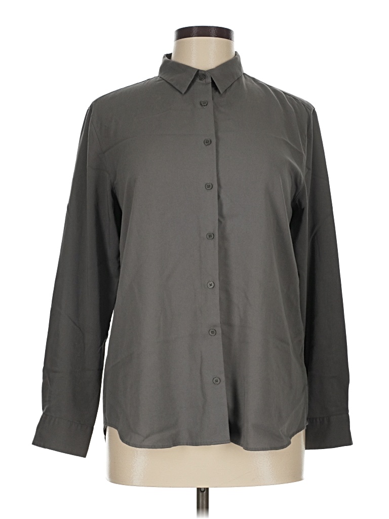Pre-owned Uniqlo Long Sleeve Button Down Shirt In Gray