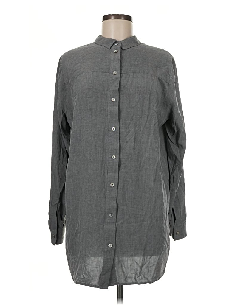 Pre-owned Jjill Long Sleeve Button Down Shirt In Gray