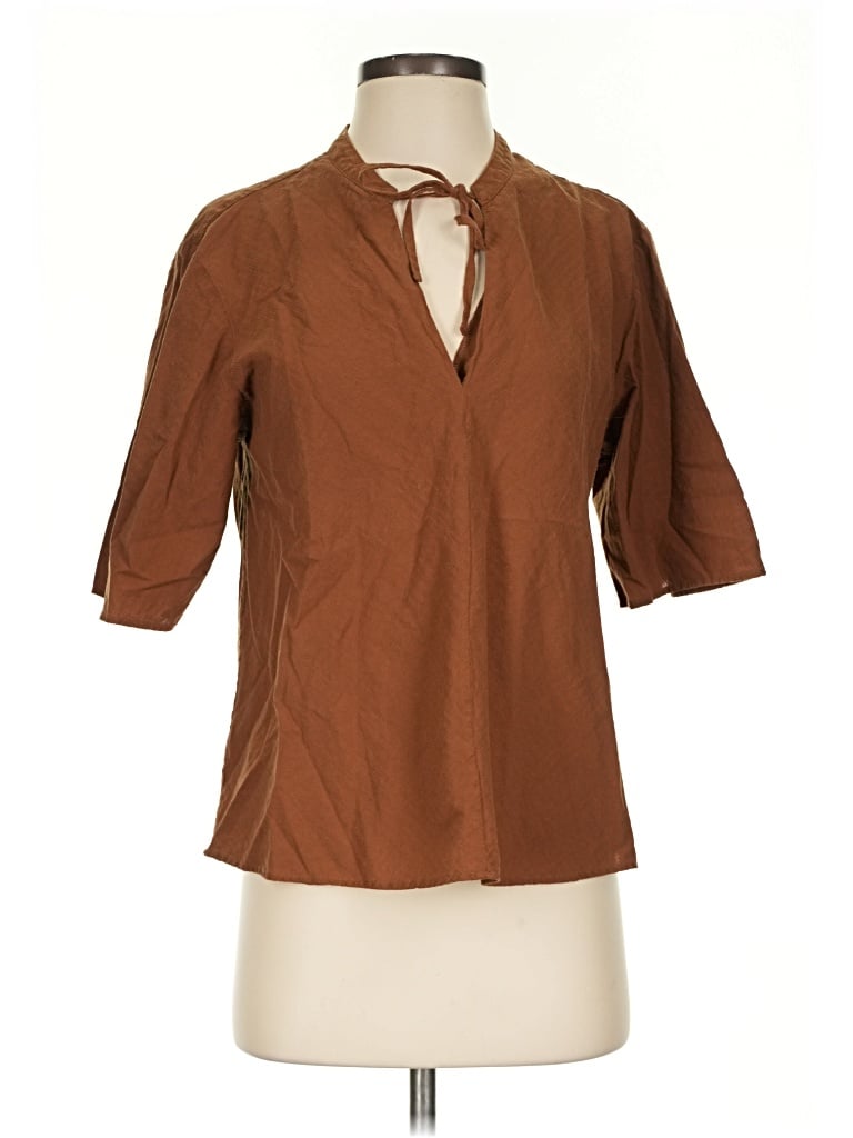 Pre-owned Everlane 3/4 Sleeve Blouse In Brown