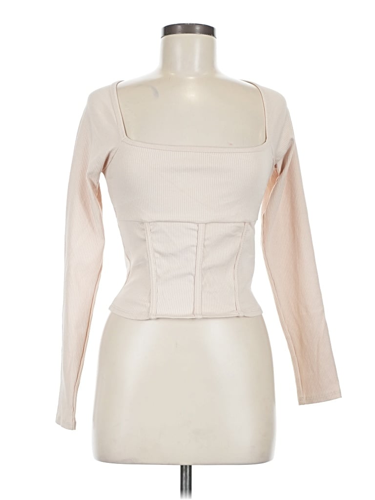 Pre-owned Mi Ami Long Sleeve Top Ivory Square Neckline Tops