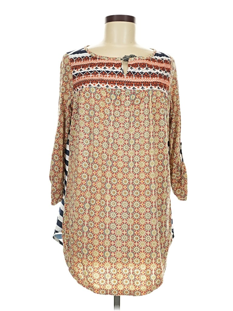 Pre-owned Tru Luxe 3/4 Sleeve Blouse In Tan