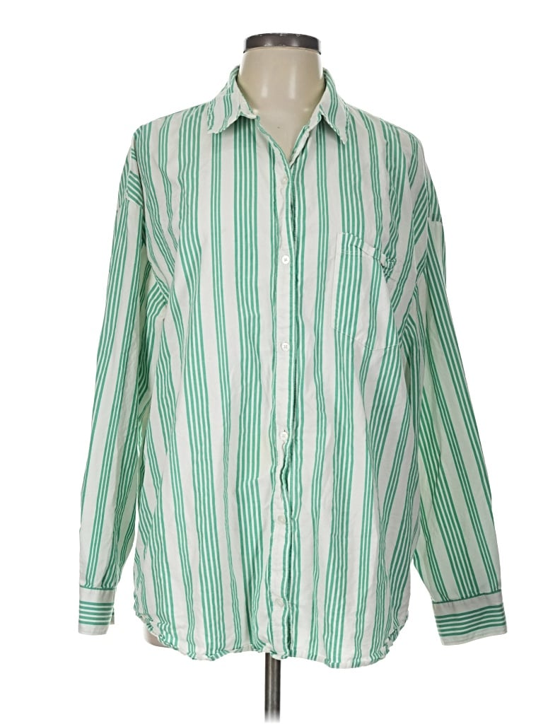 Pre-owned Old Navy Long Sleeve Button Down Shirt In Green