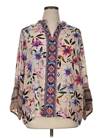 Johnny Was 3/4 Sleeve Silk Top (view 1)