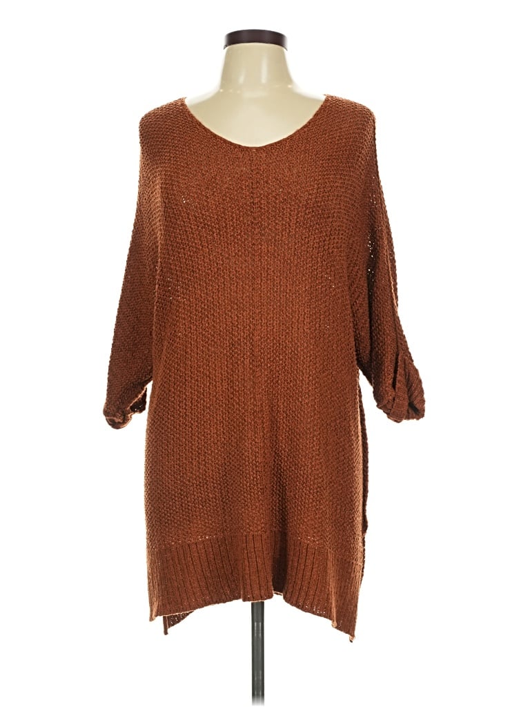 Pre-owned Versona 3/4 Sleeve Top Brown Scoop Neck Tops