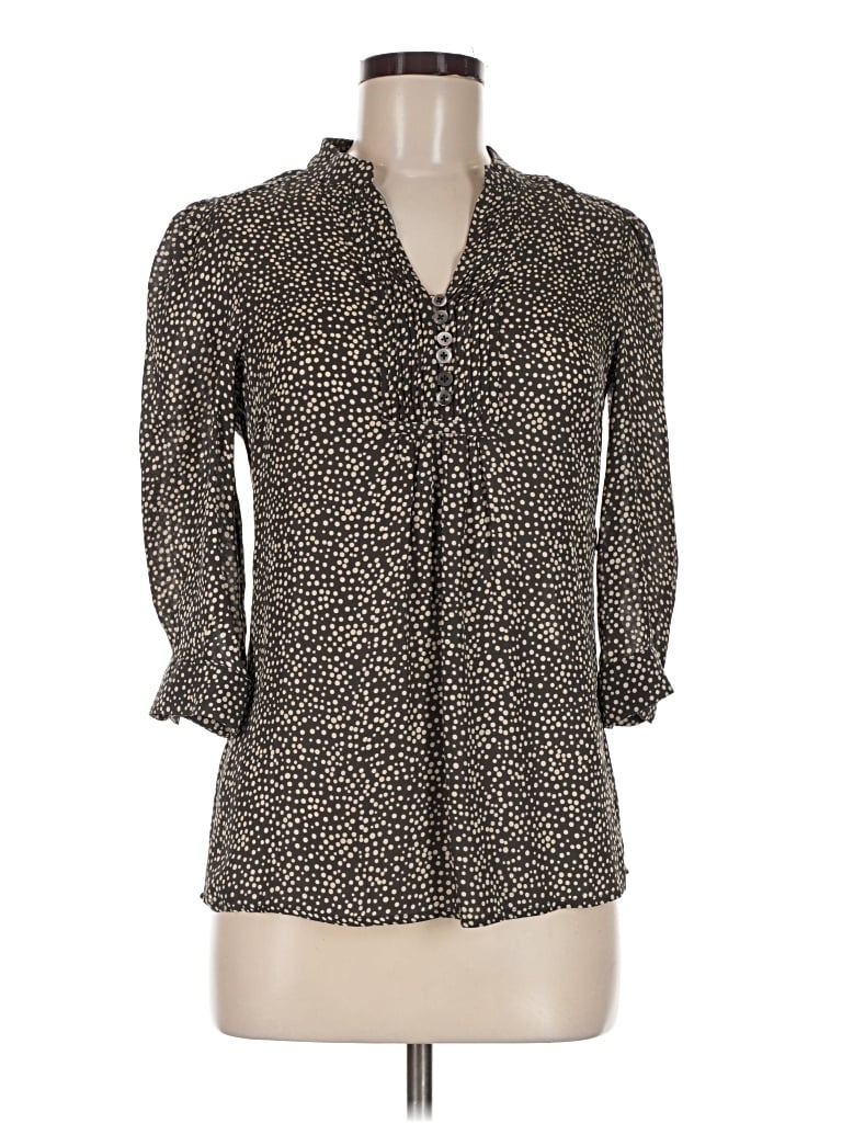 Pre-owned Jaeger 3/4 Sleeve Silk Top Black Polka Dots Pattern Tie Neck Tops