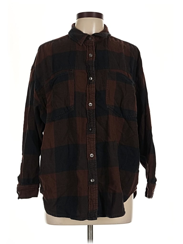 Pre-owned Aerie Long Sleeve Button Down Shirt In Brown