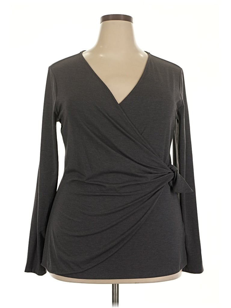 Pre-owned Betabrand Long Sleeve Top Gray Plunge Neckline Tops