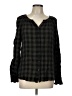 BeachLunchLounge 100% Rayon Checkered-gingham Black Long Sleeve Blouse Size L - photo 1