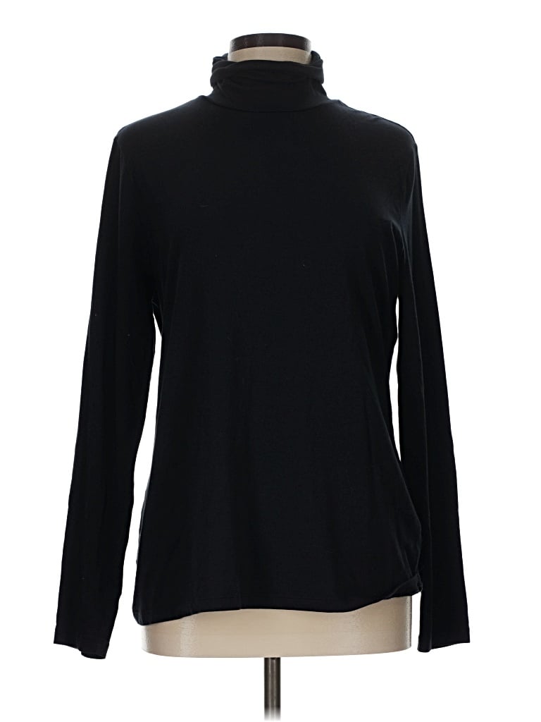 Pre-owned Lands' End Long Sleeve Top Black Turtleneck Tops