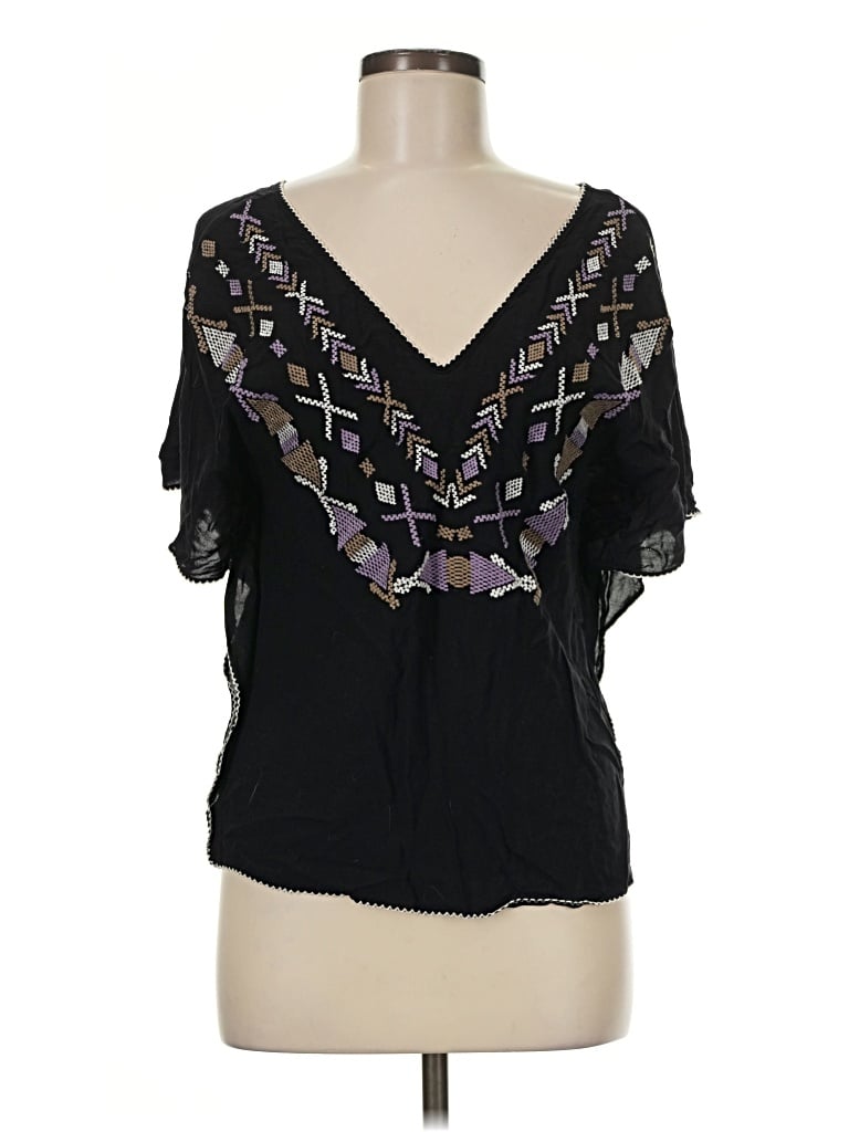 Pre-owned Love Stitch Short Sleeve Blouse In Black