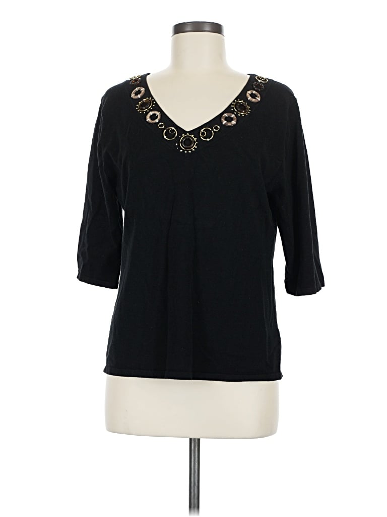 Pre-owned Coldwater Creek 3/4 Sleeve Top Black V-neck Tops