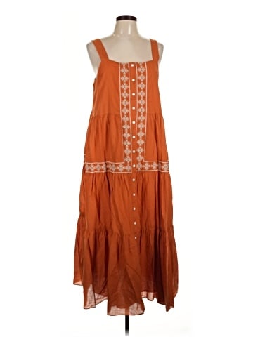 Madewell Embroidered Button-Front Tiered Midi Dress (view 1)