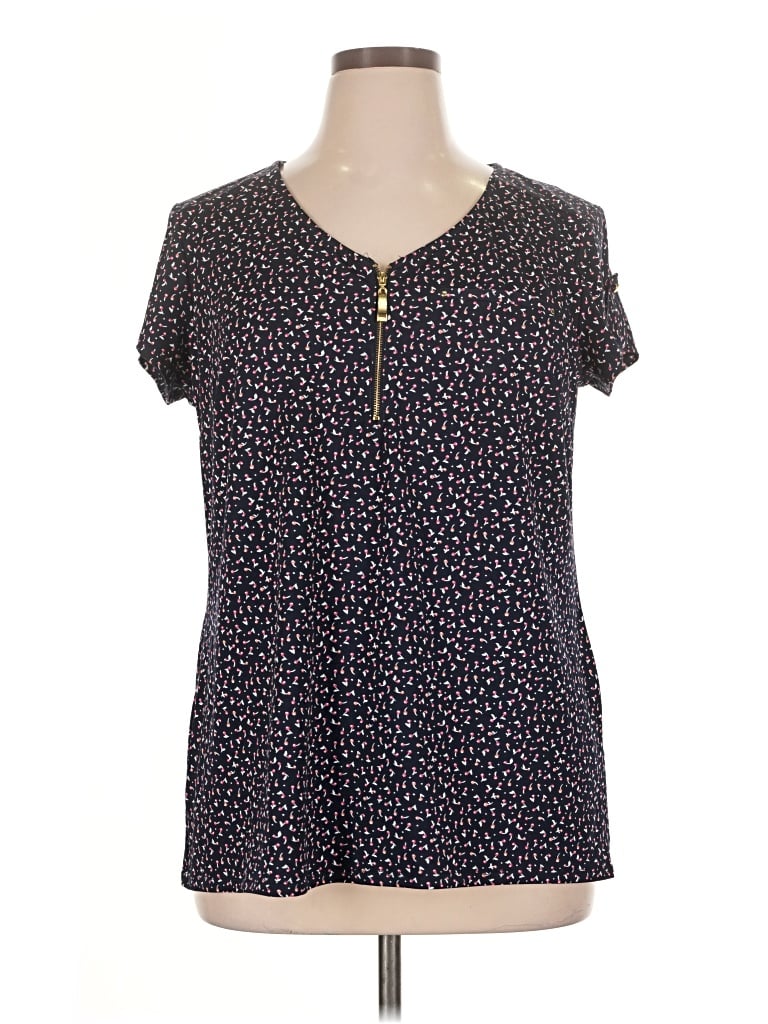 Pre-owned Roz & Ali Short Sleeve Blouse In Black
