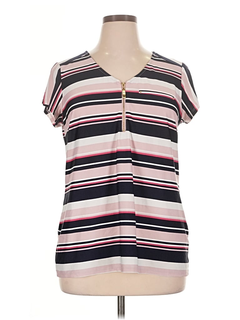 Pre-owned Roz & Ali Short Sleeve Blouse In Pink