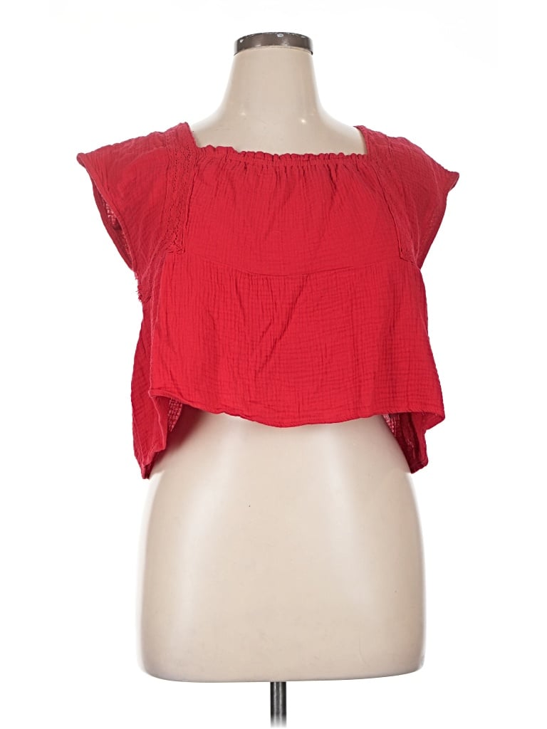 Pre-owned Pink Lily Short Sleeve Blouse In Red