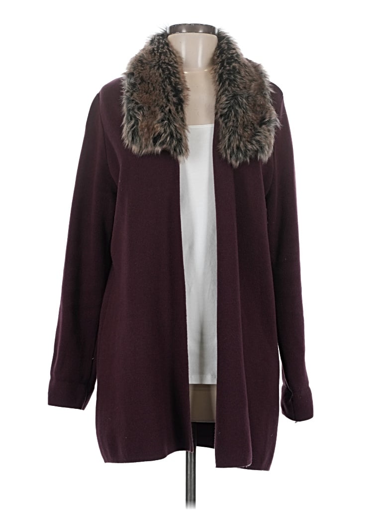 Pre-owned Anne Klein Cardigan Sweater In Burgundy
