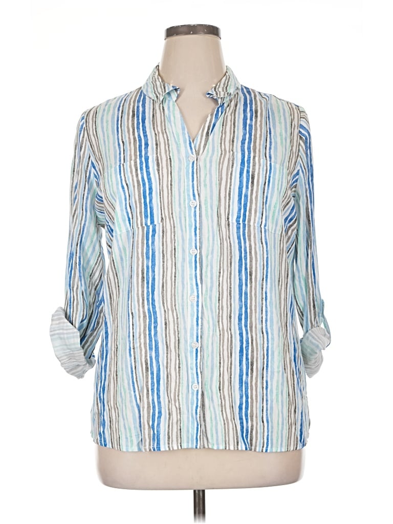 Pre-owned Emily Daniels 3/4 Sleeve Button Down Shirt In Blue