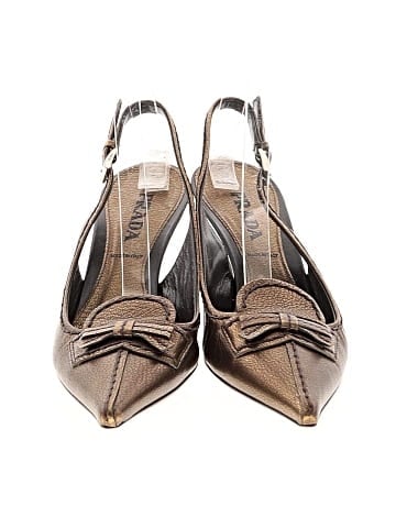 Prada Metallic Leather Pointed Toe Slingback Heels (view 2)