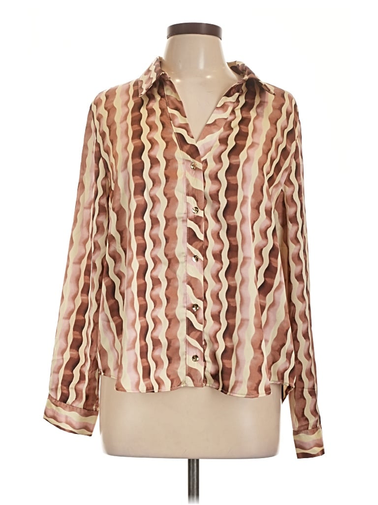 Pre-owned Assorted Brands Long Sleeve Blouse In Brown