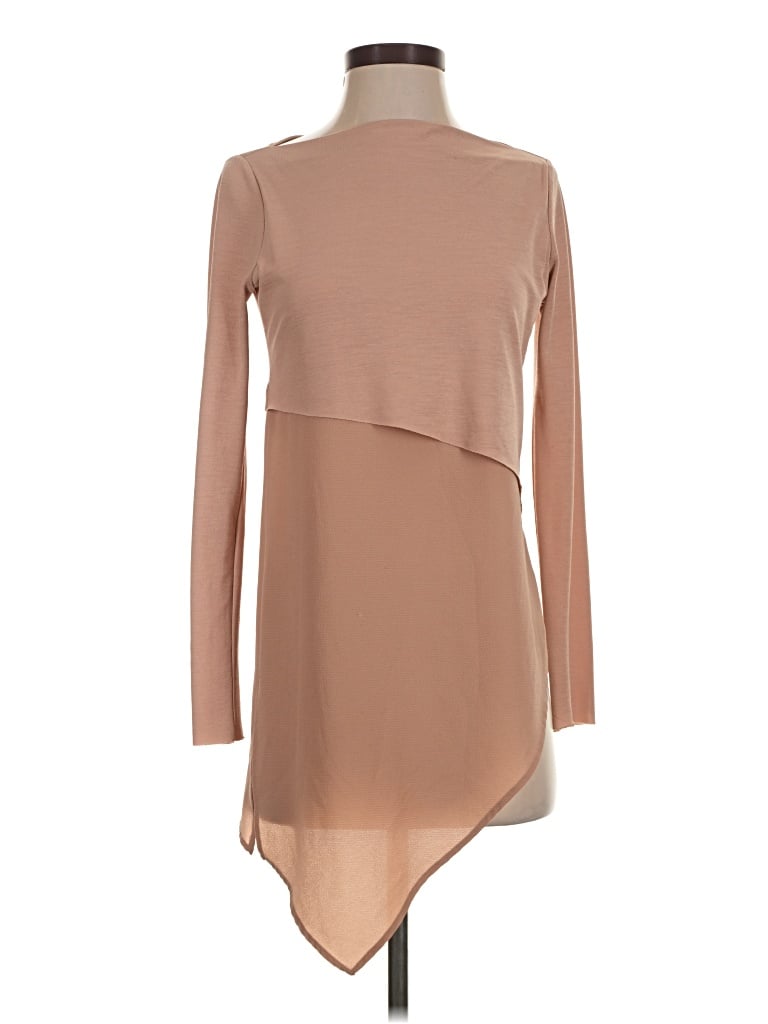 Pre-owned Zara W&b Collection Long Sleeve Blouse In Tan