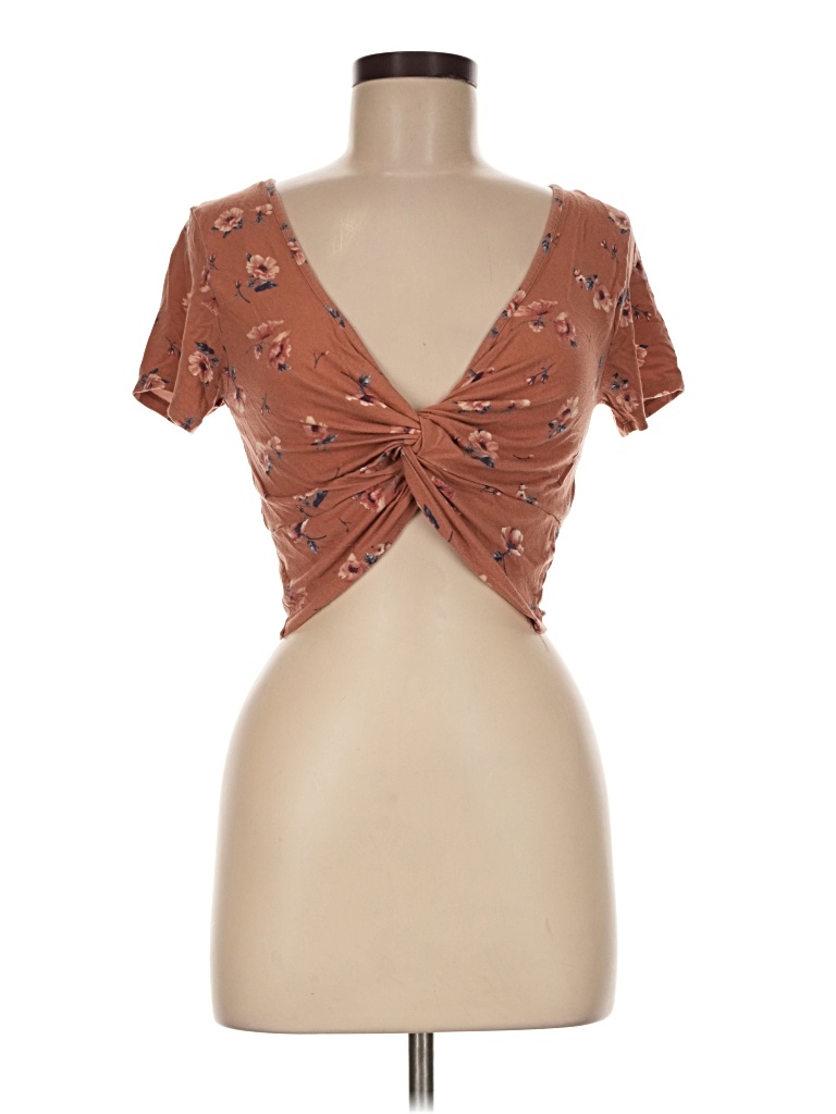Pre-owned Forever 21 Short Sleeve Top Brown Sweetheart Neckline Tops