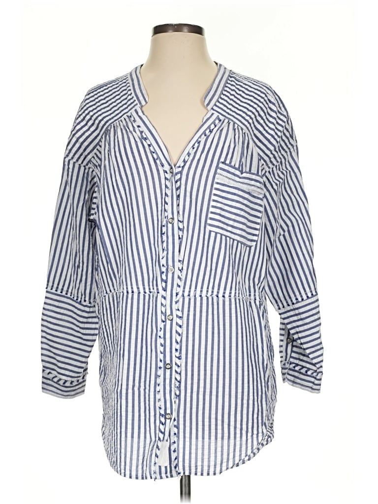 Pre-owned We The Free 3/4 Sleeve Button Down Shirt In Blue