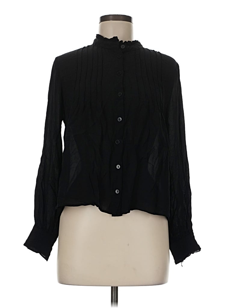 Pre-owned Mng Long Sleeve Blouse In Black