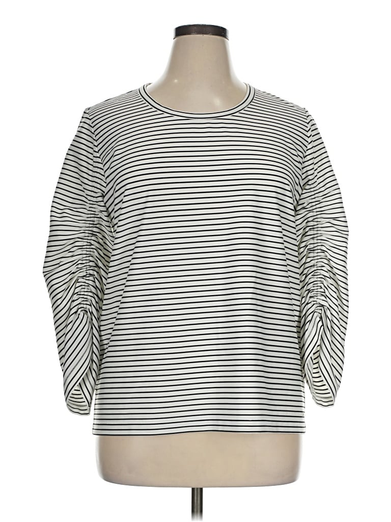 Pre-owned Donna Karan 3/4 Sleeve Top White Stripes Pattern Boatneck Tops