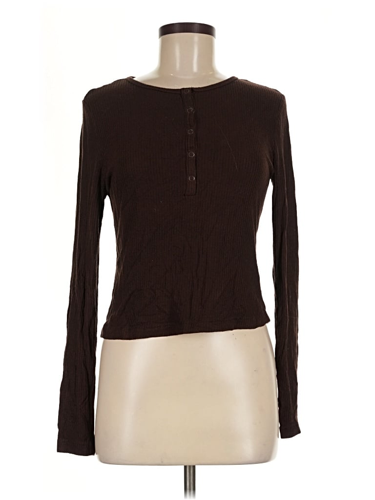Pre-owned Auden Long Sleeve Henley Shirt In Brown