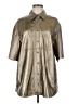 Brunello Cucinelli 100% Leather Metallic Silver Gold Leather Shirt Jacket Size M - photo 1