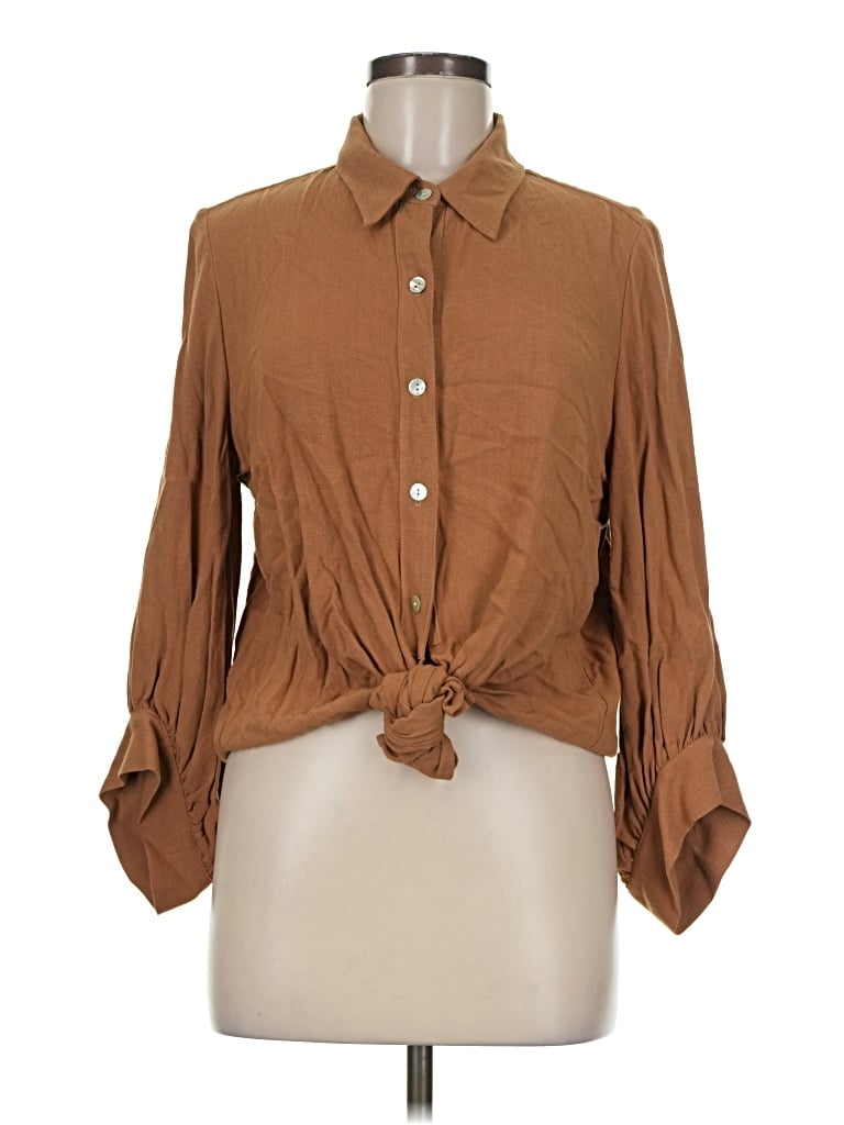 Pre-owned Karen Kane Long Sleeve Blouse In Brown