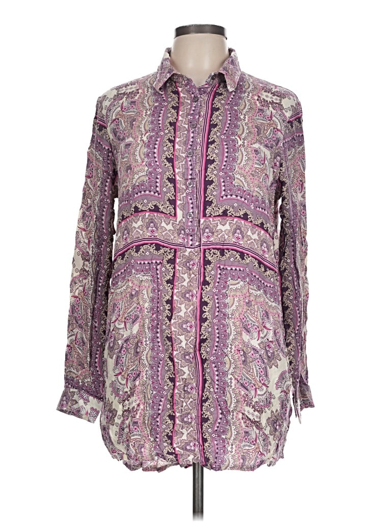 Pre-owned Pj Salvage Long Sleeve Blouse In Purple