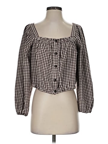 Madewell Puff-Sleeve Button-Front Crop Top in Plaid (view 1)