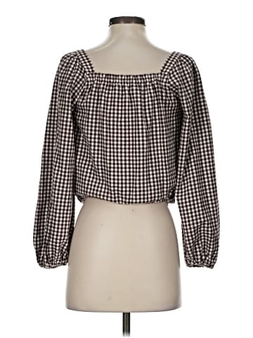 Madewell Puff-Sleeve Button-Front Crop Top in Plaid (view 2)