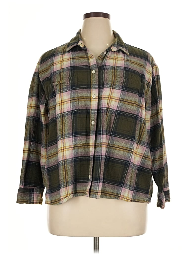 Pre-owned Old Navy 3/4 Sleeve Button Down Shirt In Green