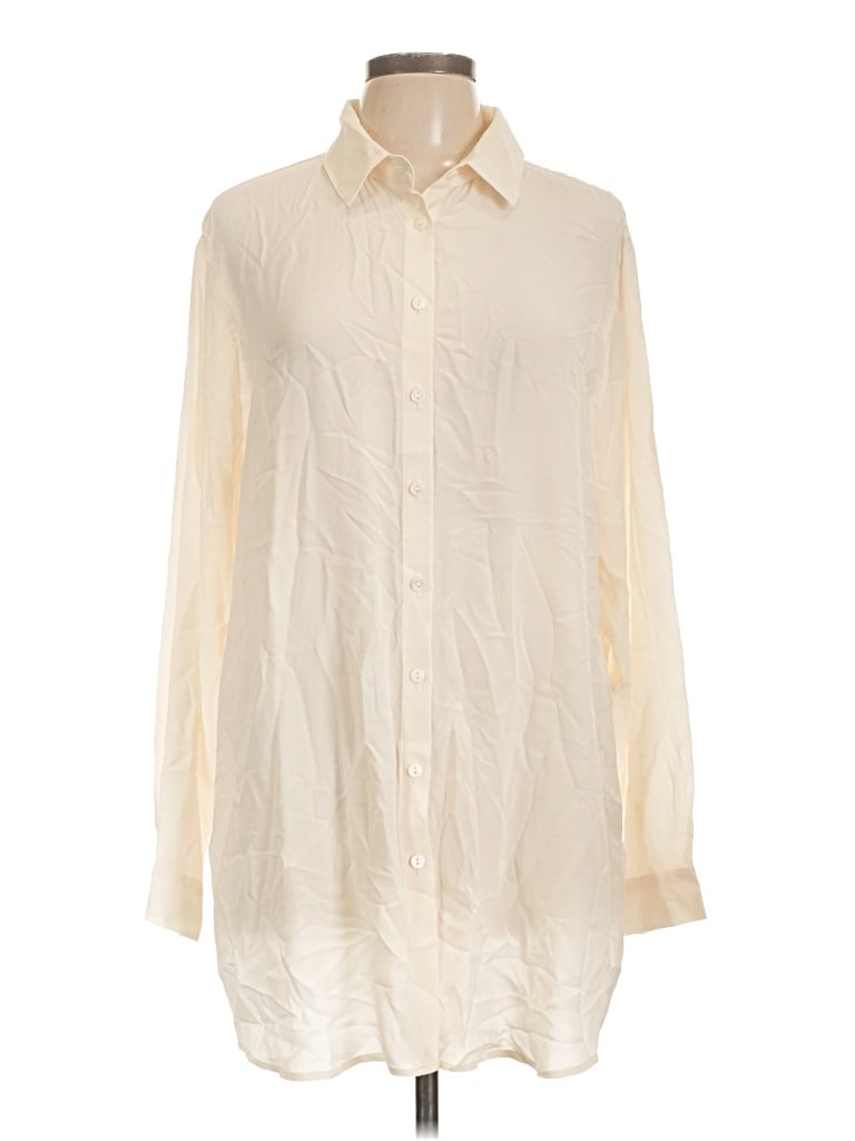 Pre-owned Soft Surroundings Long Sleeve Silk Top Ivory High Neck Tops
