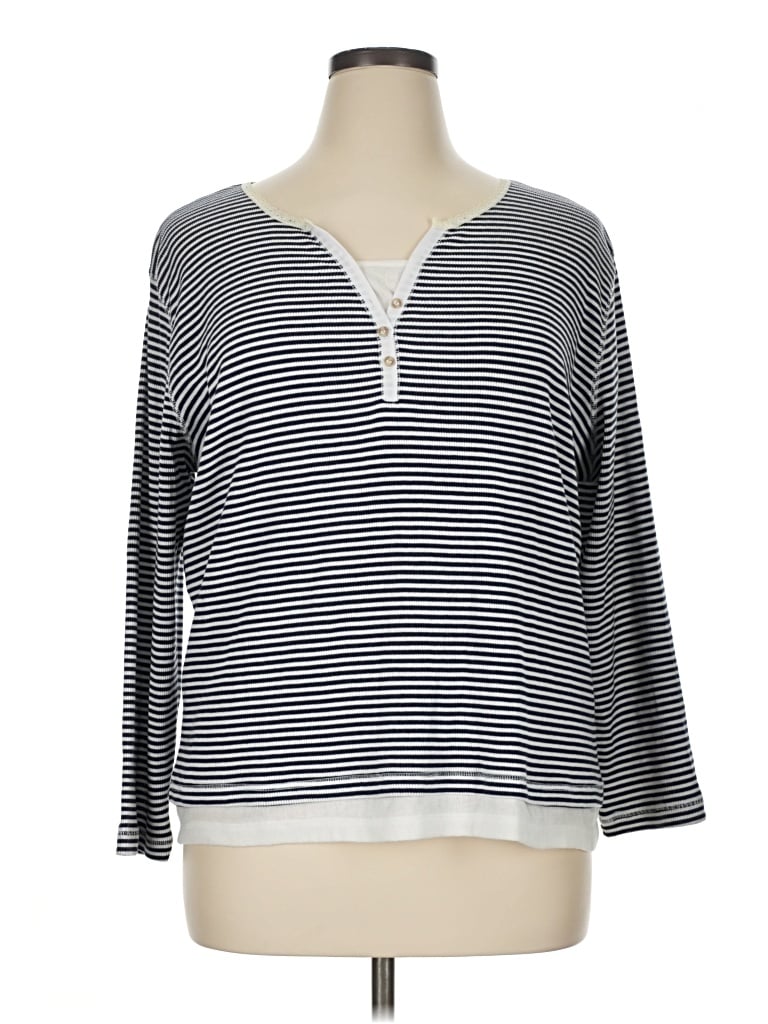 Pre-owned Denim & Co Long Sleeve Henley Shirt In Gray