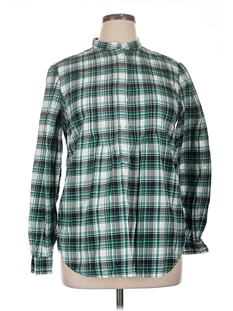 Pre-owned Lands' End Long Sleeve Button Down Shirt In Green