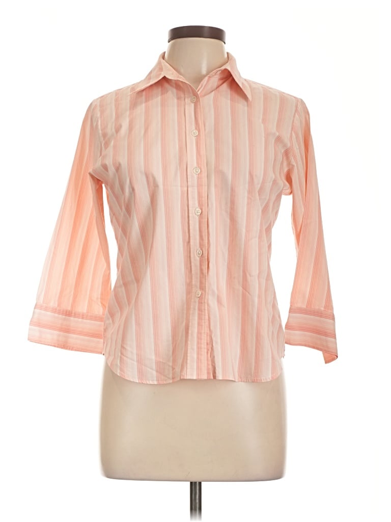 Pre-owned Lands' End 3/4 Sleeve Button Down Shirt In Orange