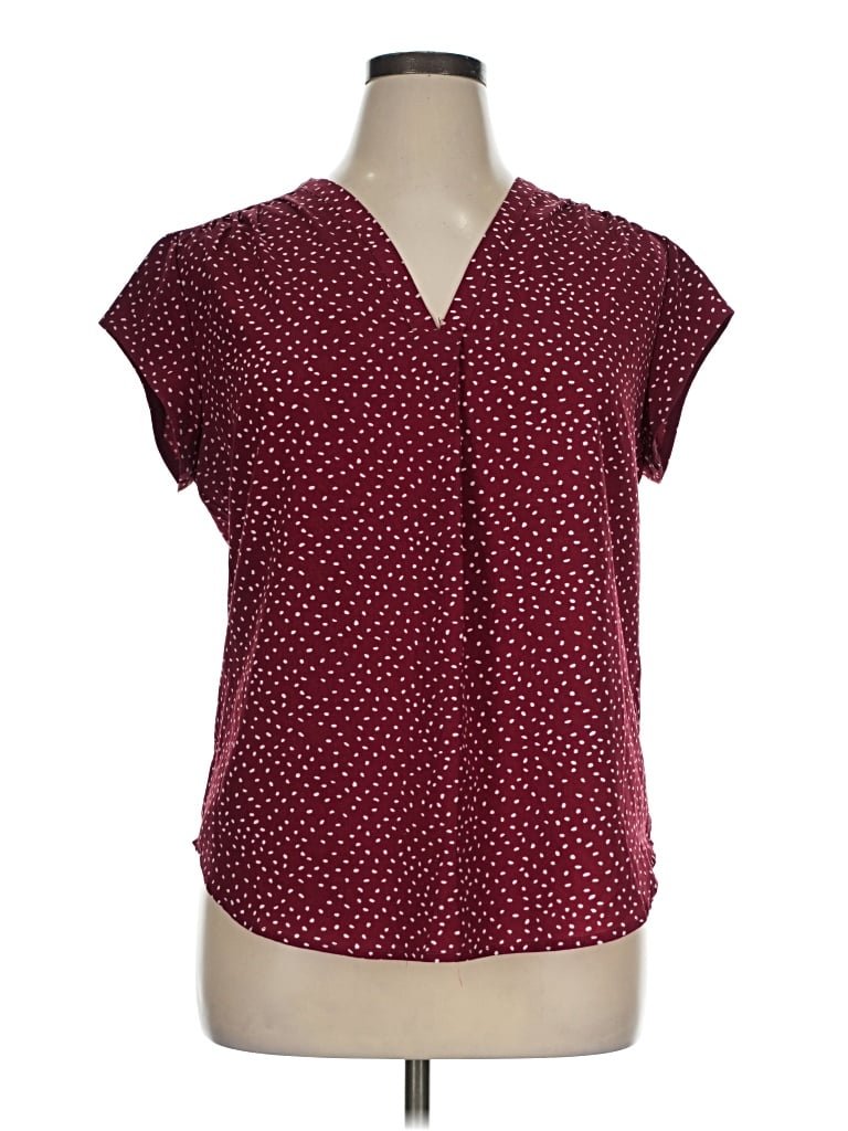 Pre-owned Fun2fun Short Sleeve Blouse In Burgundy