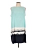 Caslon 100% Polyester Graphic Teal Casual Dress Size L (petite) - photo 1
