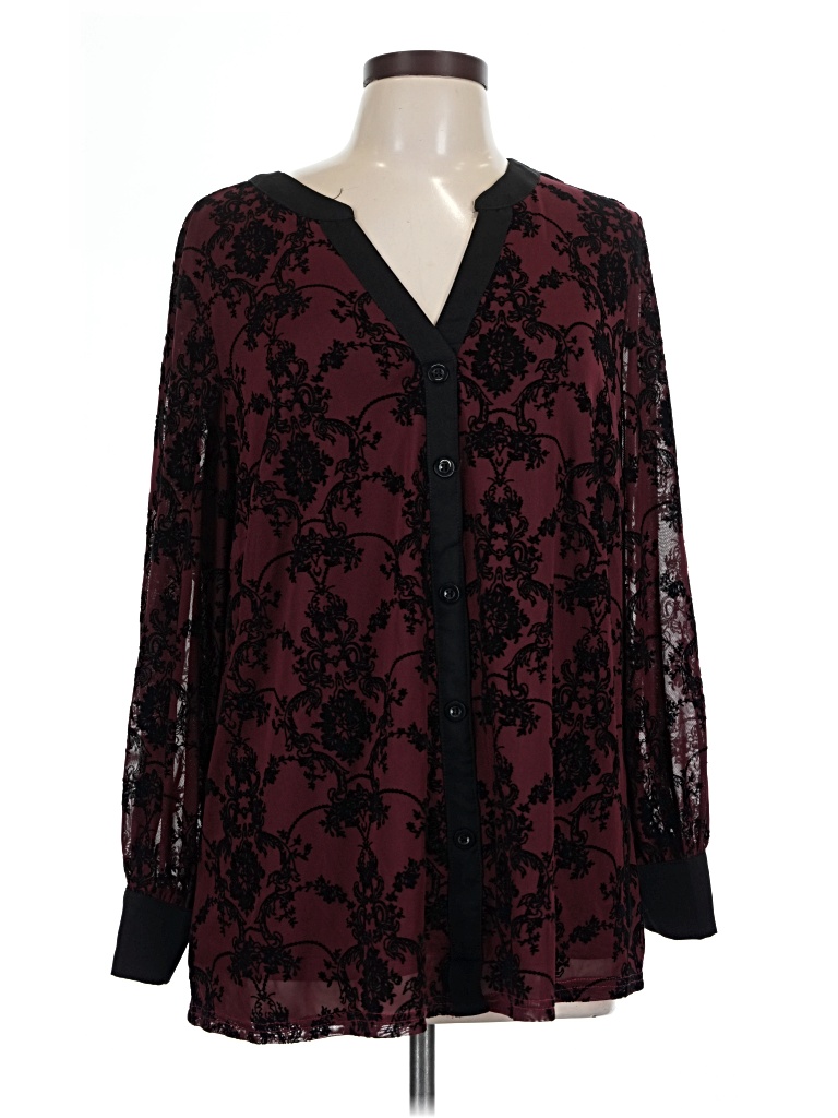 Pre-owned Bloomchic Long Sleeve Blouse In Burgundy